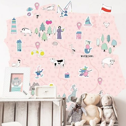 naklejka mapa Polski różowa